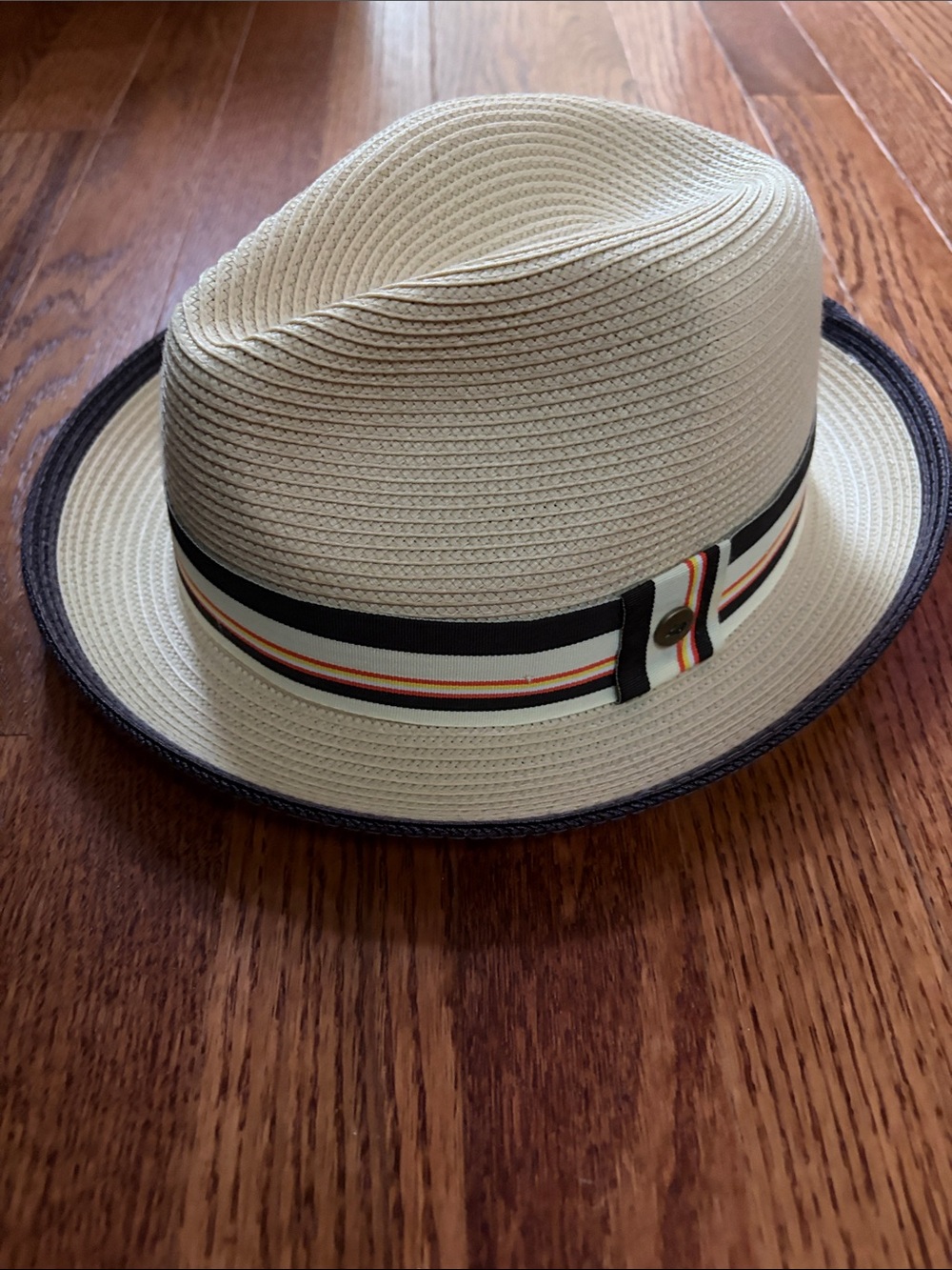 Peter Grimm Natural Straw Fedora with Dark Brown Trim